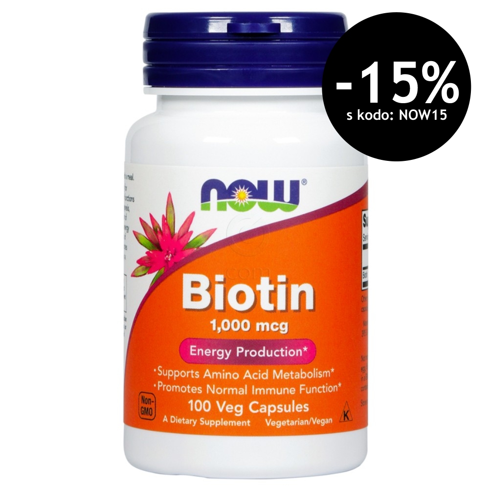 Biotin 1000 µg NOW, vegetarijanske kapsule (100 kapsul)